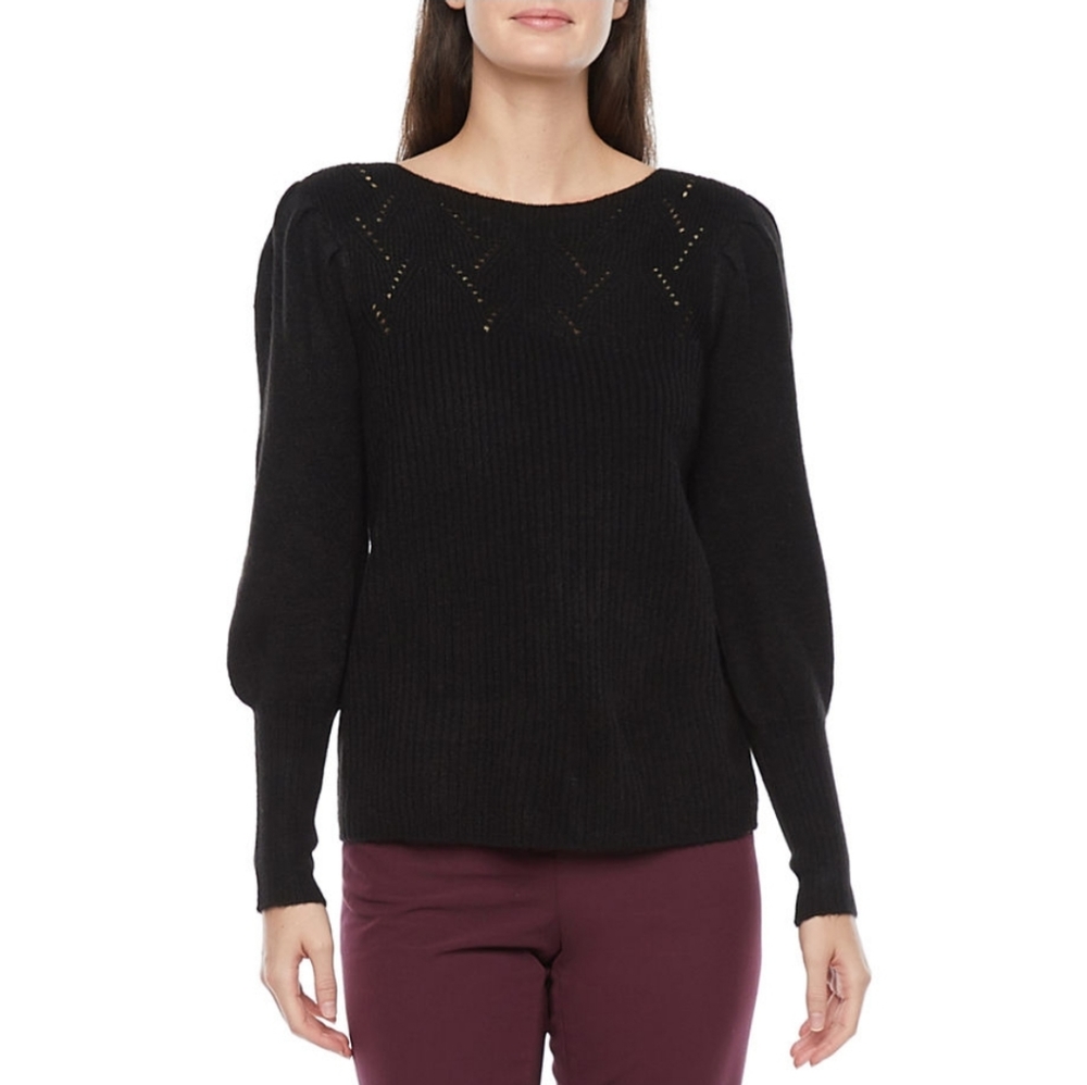 Liz Claiborne XL Black Women's Boat Neck Long Sleeve Pullover Sweater NWT